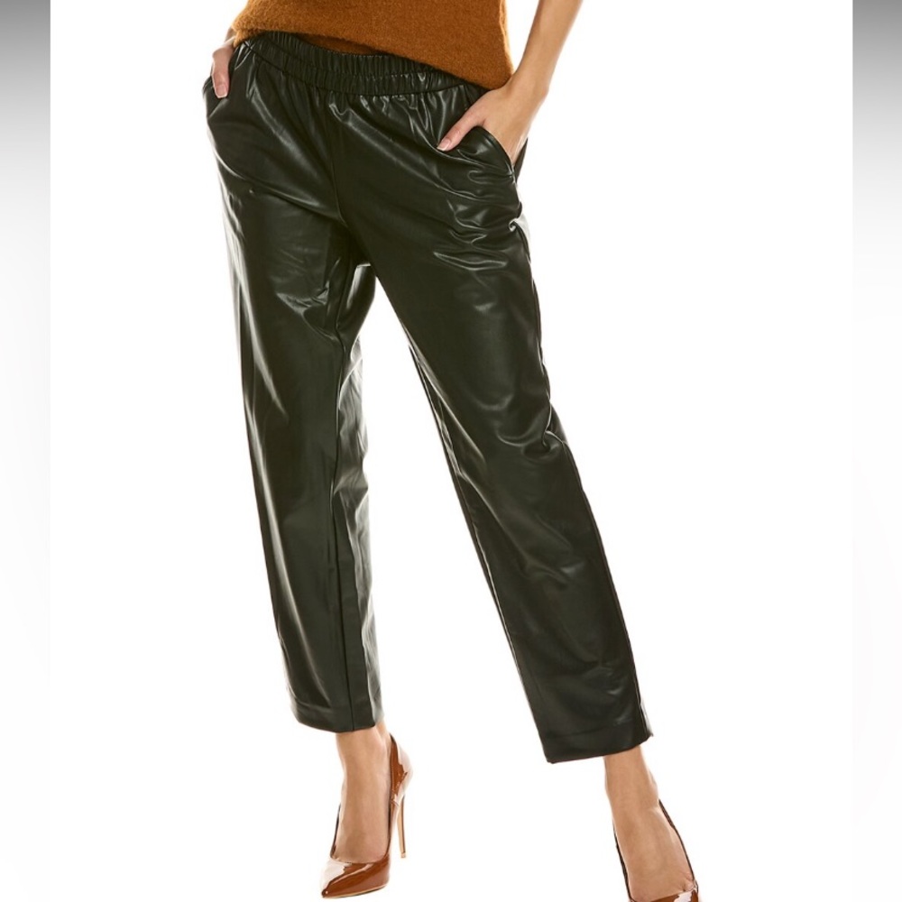 Anne Klein XL(16/18) Faux Leather Jogger Pants, Straight Leg, Black, NWT